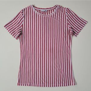 Zara Trafulac Red and White Candy Stripe Short Sleeve Crewneck Pullover Top